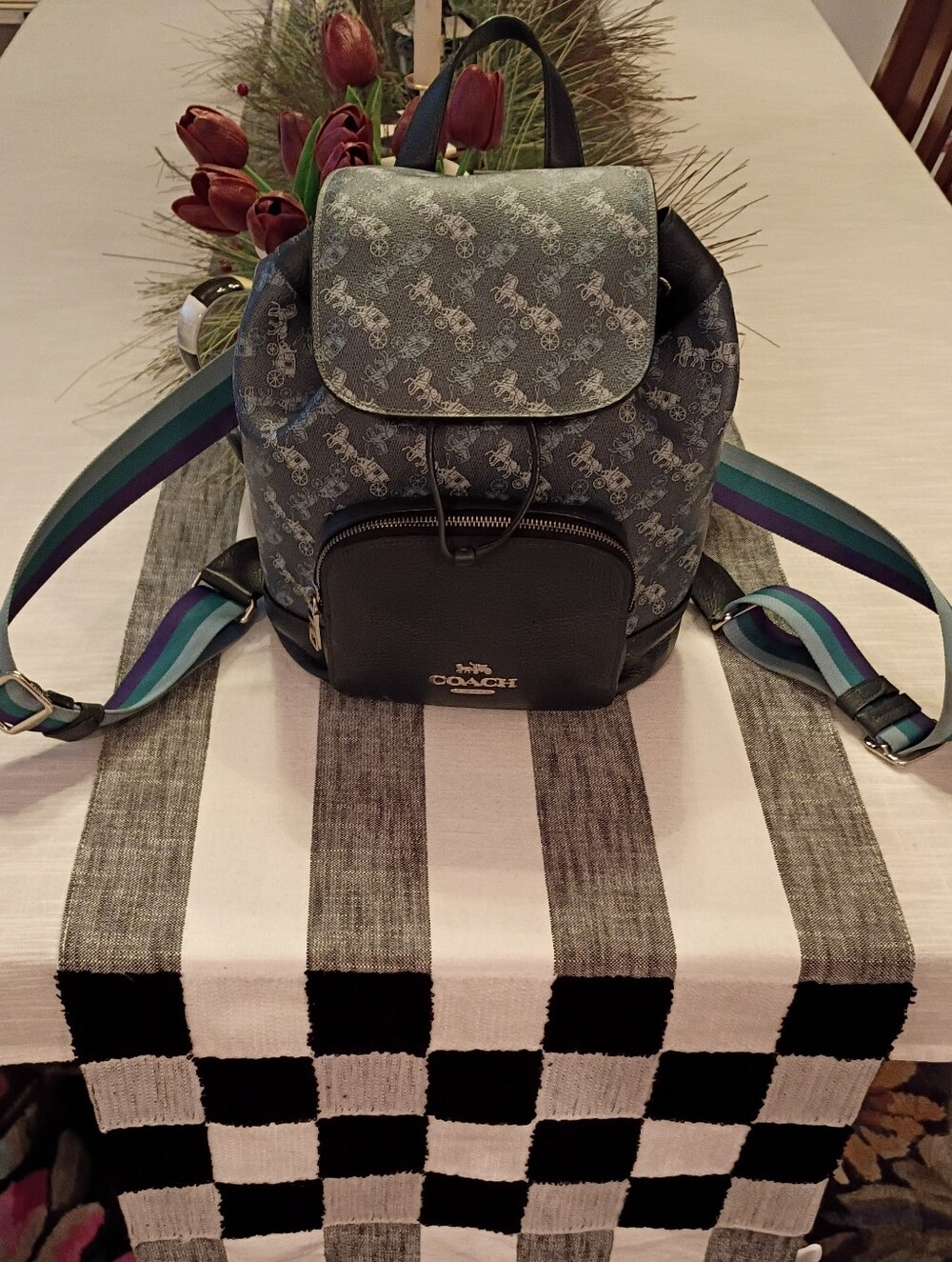 Coach Gray Signature Jes Backpack with Horse And Carriage Print